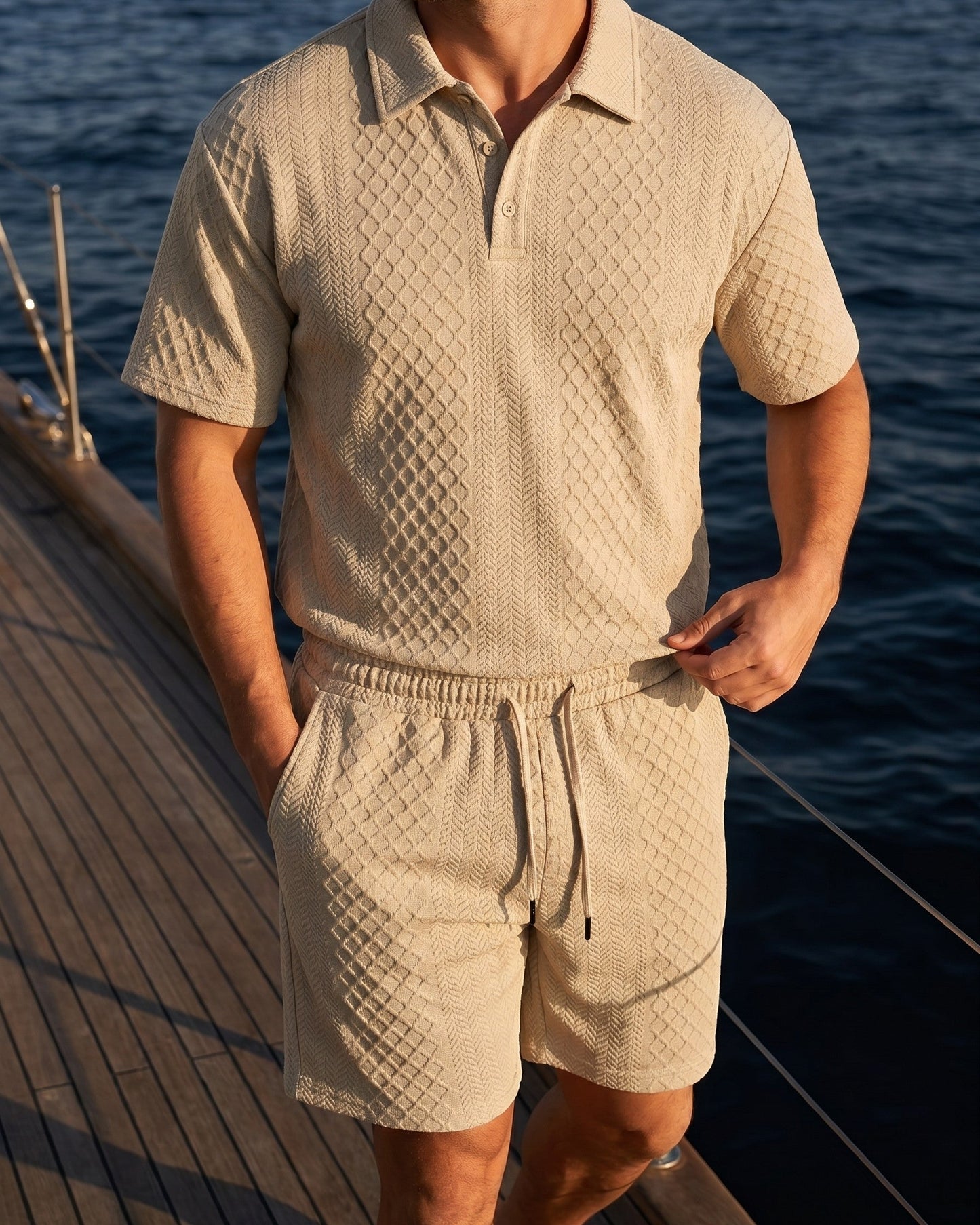Marcello Textured Polo and Shorts Set