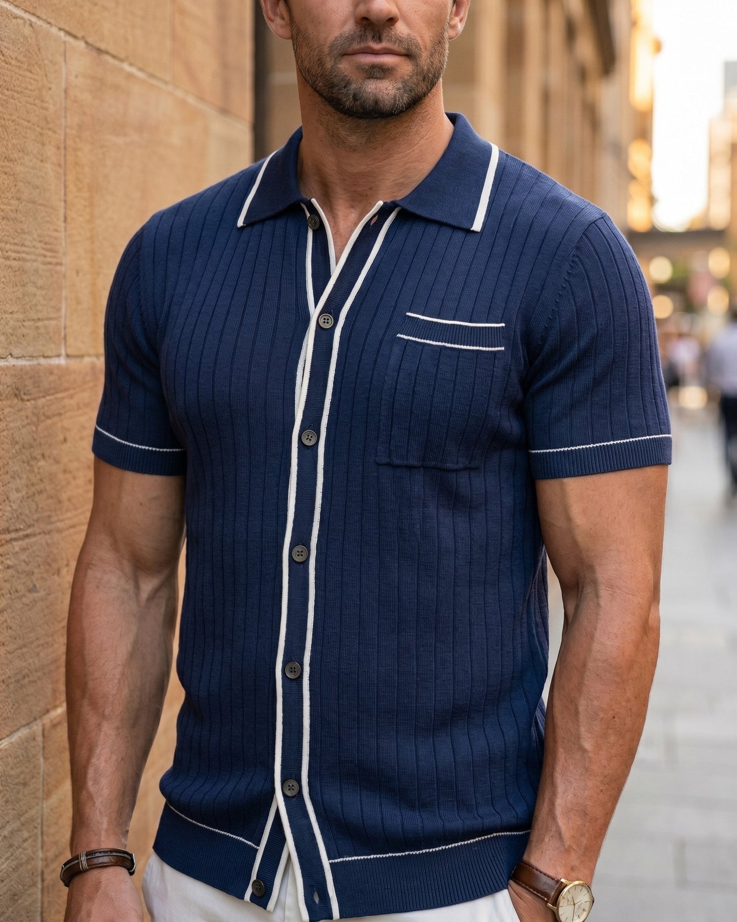 Isidoro Ribbed-Knit Polo Shirt