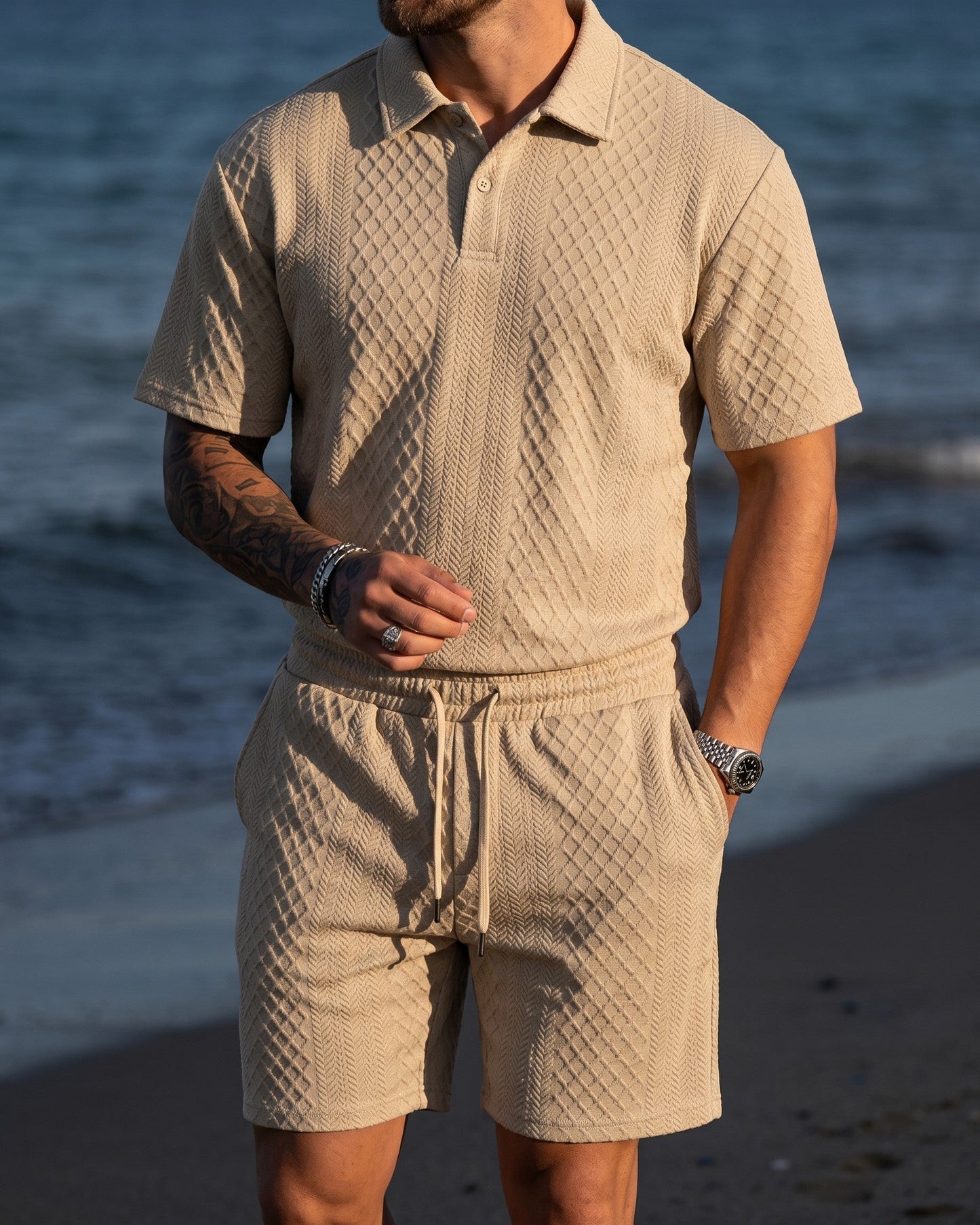 Marcello Textured Polo and Shorts Set
